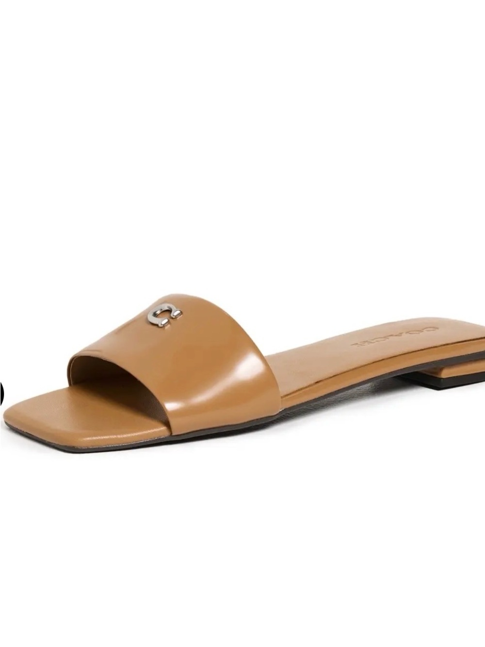 NWOT Coach Cognac Brown Slide Sandals with Silver 'C' Accent